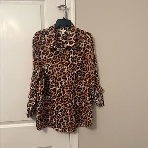 intro. Leopard Print Button-Down Shirt in Brown and Black